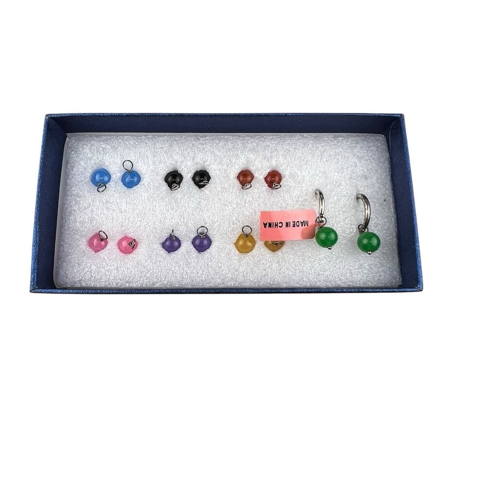 D'Joy Sterling Silver Pierced Earrings Small Hoops 7 Interchangeable Gemstones